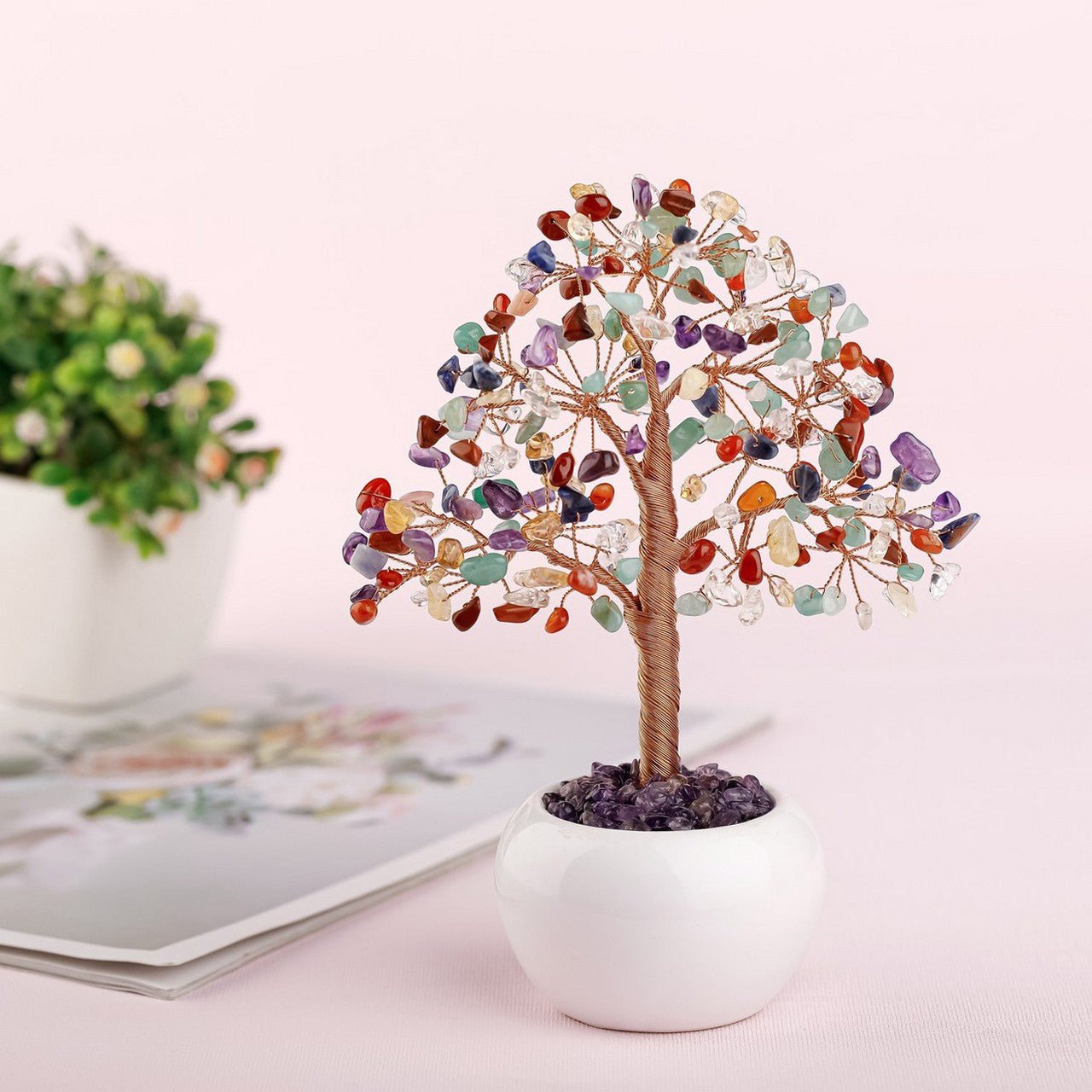 Arbre de Vie Apaisement 7 Chakras, Améthyste ou Quartz Rose - Biloria