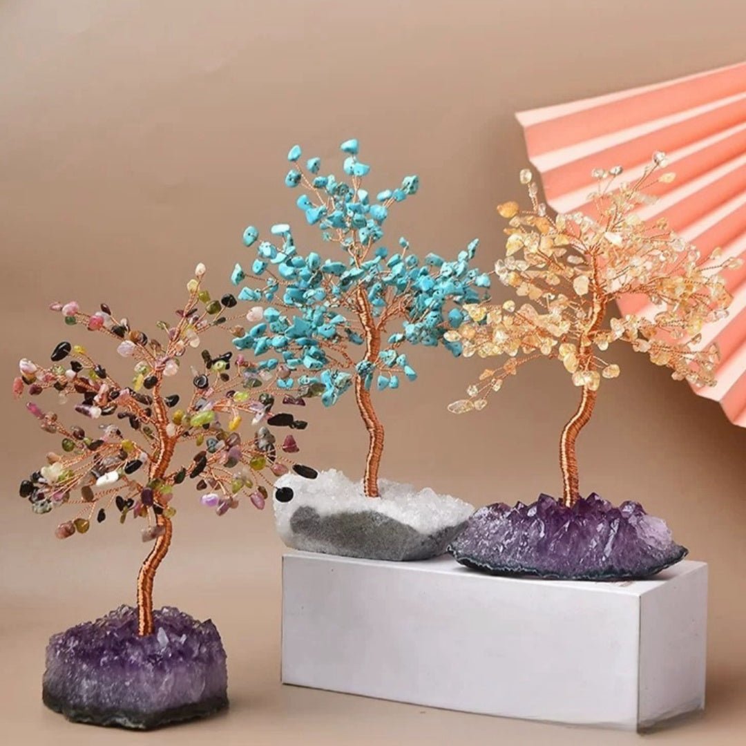 Arbre de Vie Citrine Tourmaline Turquoise - Déco Bureau Tendance - Biloria