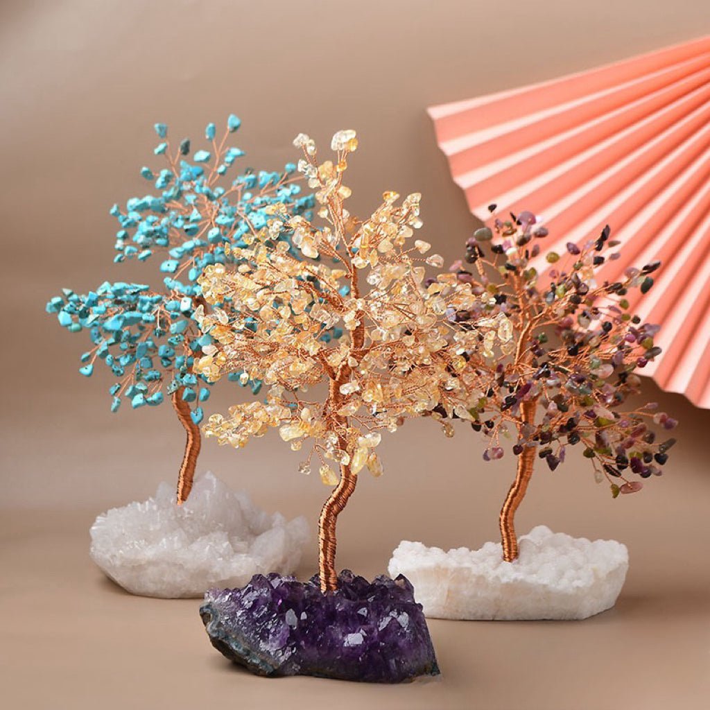 Arbre de Vie Citrine Tourmaline Turquoise - Déco Bureau Tendance - Biloria