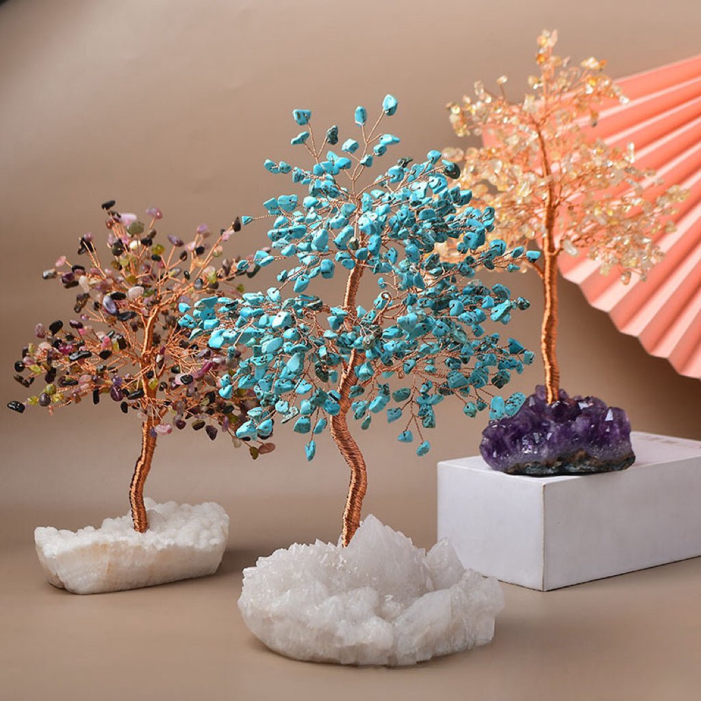 Arbre de Vie Citrine Tourmaline Turquoise - Déco Bureau Tendance - Biloria