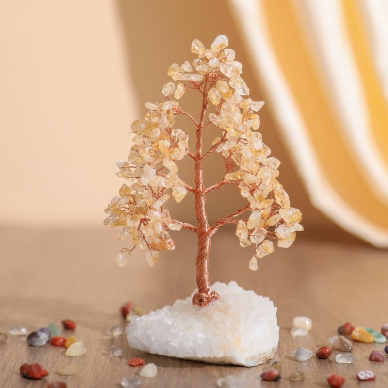 Arbre de Vie en Pierres Naturelles 20 cm sur Base Quartz Clair - Biloria