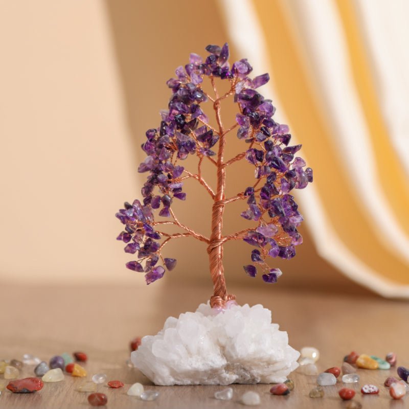 Arbre de Vie en Pierres Naturelles 20 cm sur Base Quartz Clair - Biloria