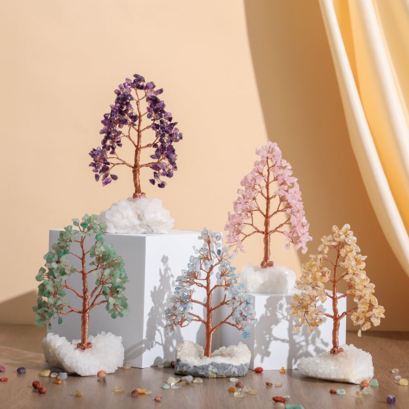 Arbre de Vie en Pierres Naturelles 20 cm sur Base Quartz Clair - Biloria
