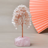 Arbre de Vie Plaisir sur Quartz Rose – Fait Main 15 cm - Biloria
