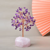 Arbre de Vie Plaisir sur Quartz Rose – Fait Main 15 cm - Biloria