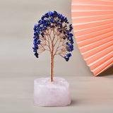 Arbre de Vie Plaisir sur Quartz Rose – Fait Main 15 cm - Biloria