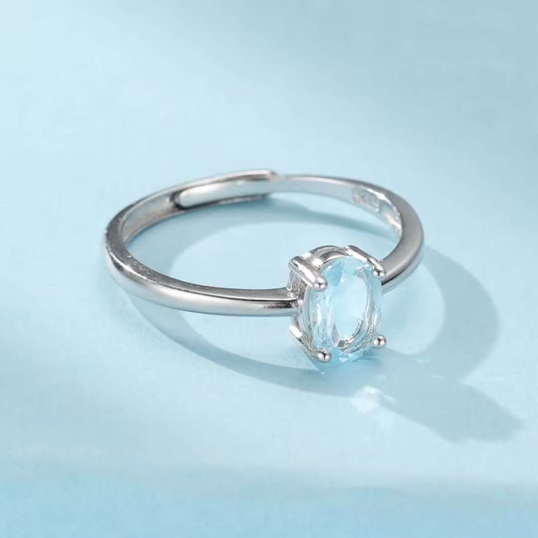 Bague à la Topaze Bleue Ajustable – Argent 925, Bijou Bureau Tendance - Biloria