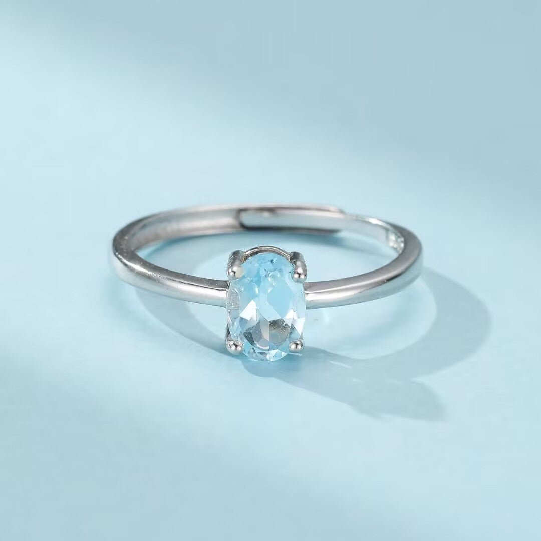 Bague à la Topaze Bleue Ajustable – Argent 925, Bijou Bureau Tendance - Biloria
