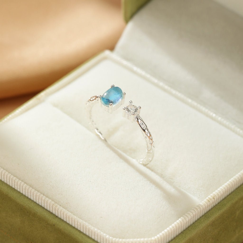 Bague Aigue Marine Ajustable Argent S925 Sérénité - Biloria
