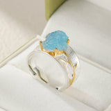 Bague Aigue Marine ajustable avec motif or – Éclat océanique - Biloria