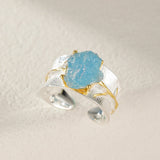 Bague Aigue Marine ajustable avec motif or – Éclat océanique - Biloria