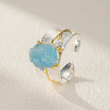Bague Aigue Marine ajustable avec motif or – Éclat océanique - Biloria