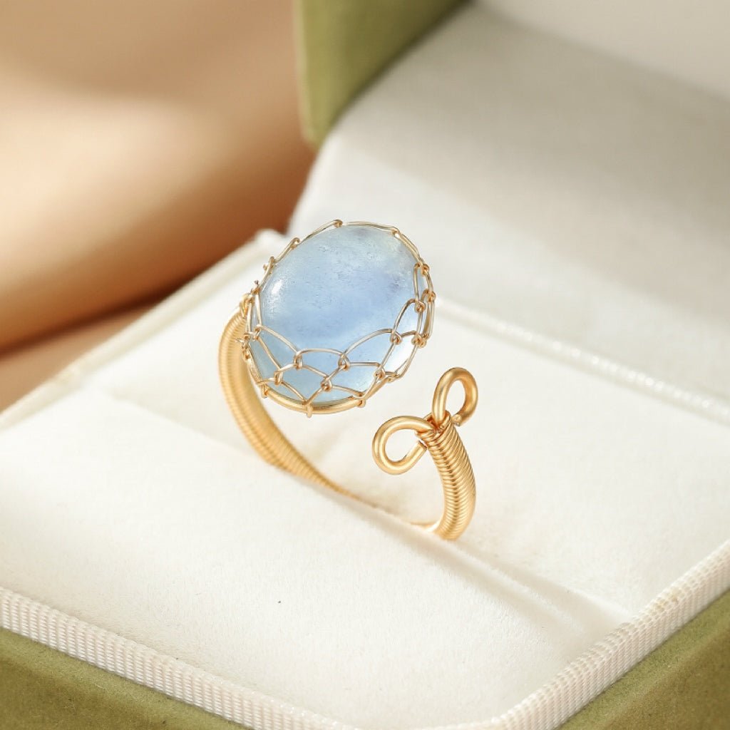 Bague Aigue Marine Ajustable – Bijou Artisanal en Fil de Cuivre - Biloria