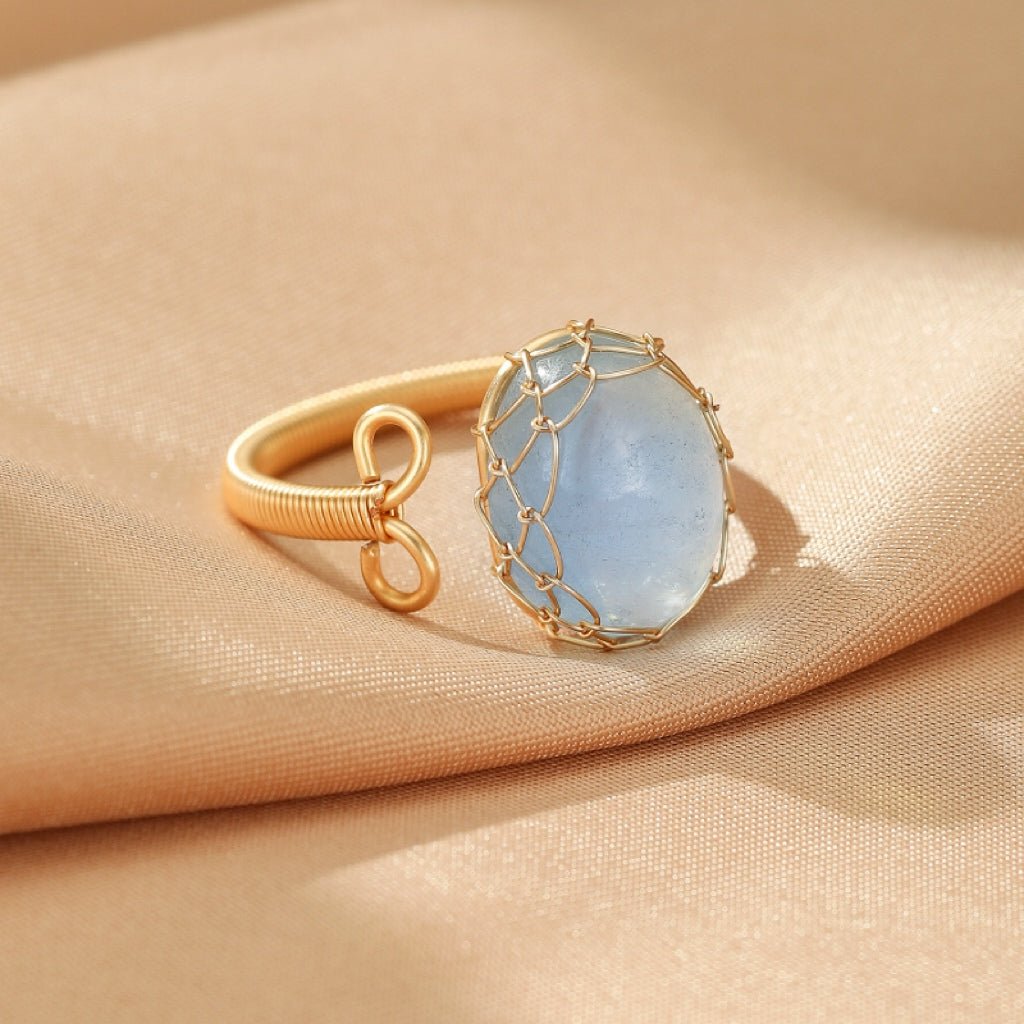 Bague Aigue Marine Ajustable – Bijou Artisanal en Fil de Cuivre - Biloria