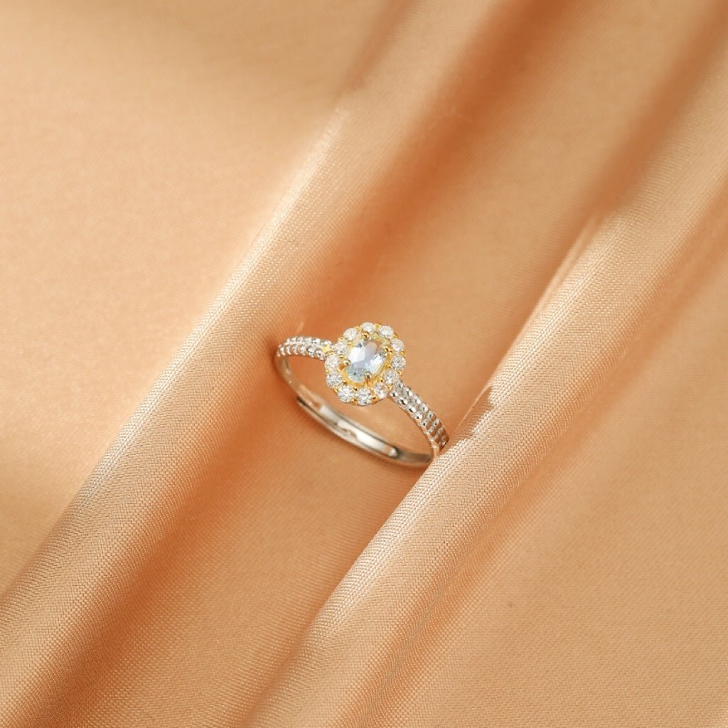 Bague Aigue-marine Argent 925 ajustable pour quotidien - Biloria