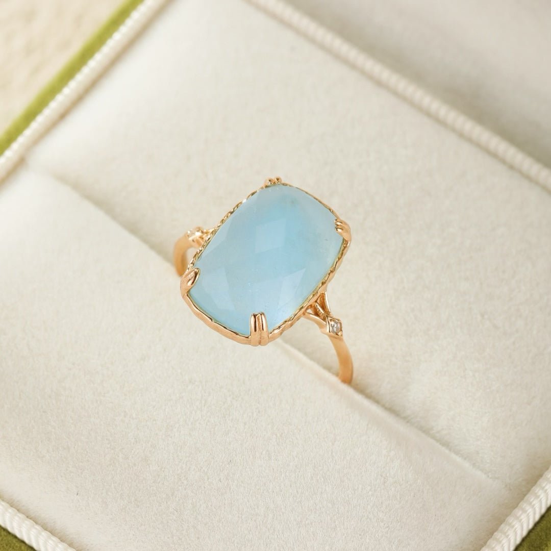 Bague Aigue Marine Argent Plaqué Or, Bijou Apaisant pour la Sérénité - Biloria