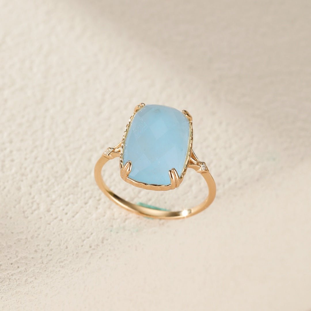 Bague Aigue Marine Argent Plaqué Or, Bijou Apaisant pour la Sérénité - Biloria