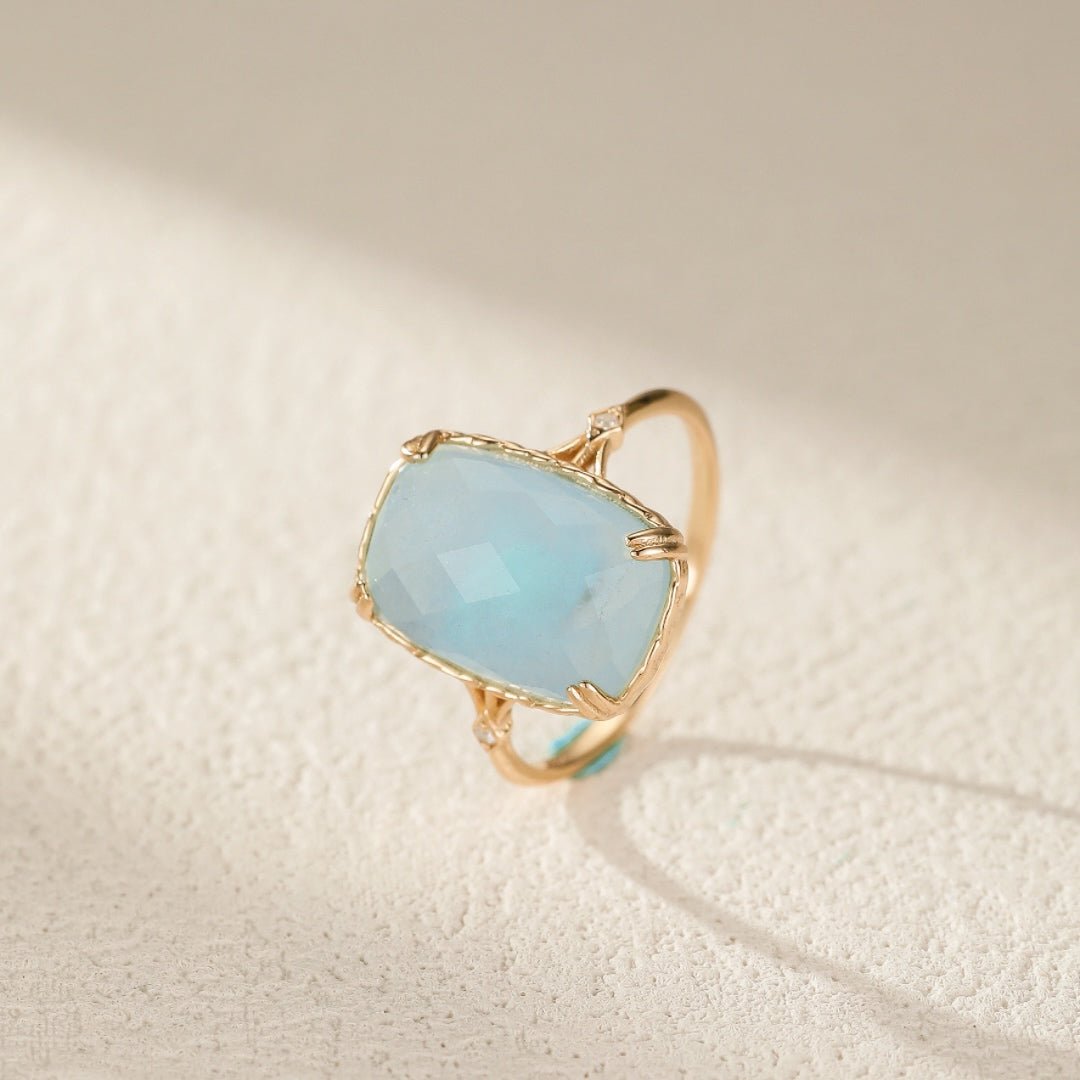 Bague Aigue Marine Argent Plaqué Or, Bijou Apaisant pour la Sérénité - Biloria