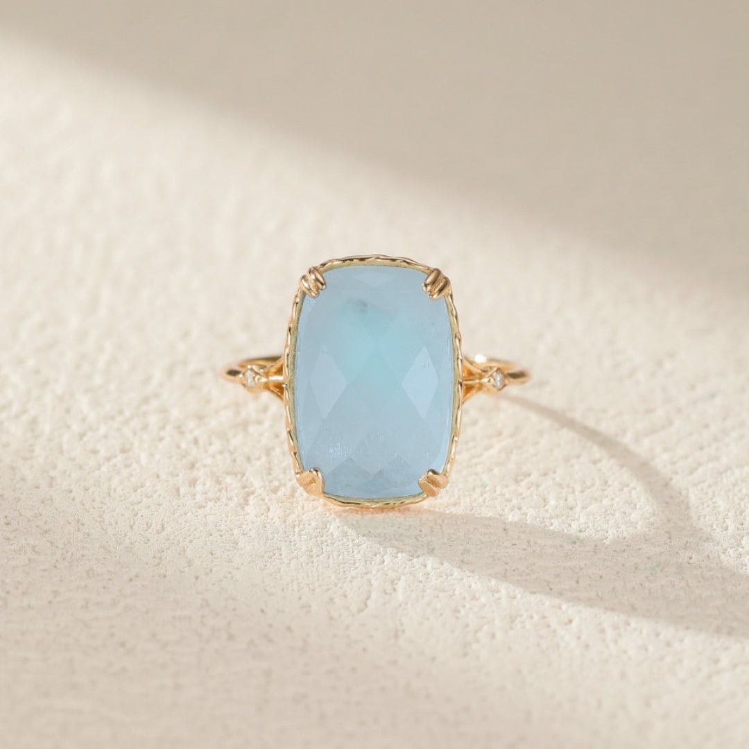 Bague Aigue Marine Argent Plaqué Or, Bijou Apaisant pour la Sérénité - Biloria