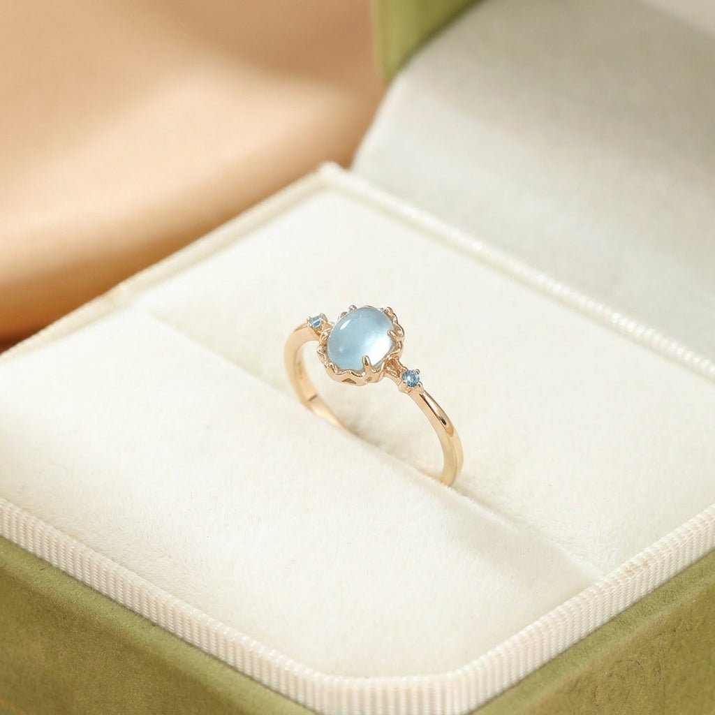 Bague Aigue marine Argent Plaqué Or – Bijou Sérénité Océan - Biloria