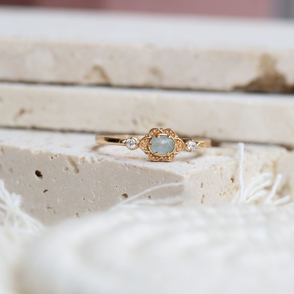 Bague Aigue Marine Aura Marine Argent Plaqué Or : apaisement et pureté - Biloria