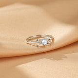 Bague Aigue Marine Cœur Argent 925 Ajustable - Biloria