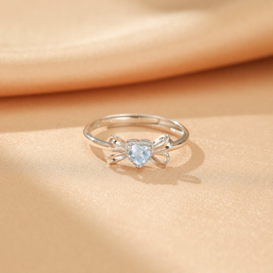 Bague Aigue Marine Cœur Argent 925 Ajustable - Biloria