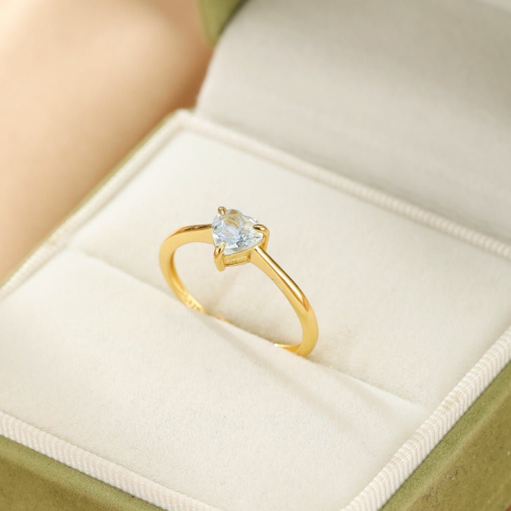 Bague Aigue Marine Cœur Céleste – Bijou Ajustable Argent Plaqué Or - Biloria