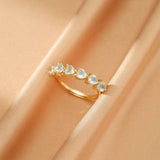 Bague Aigue Marine Cœurs Célestes Argent Plaqué Or - Biloria