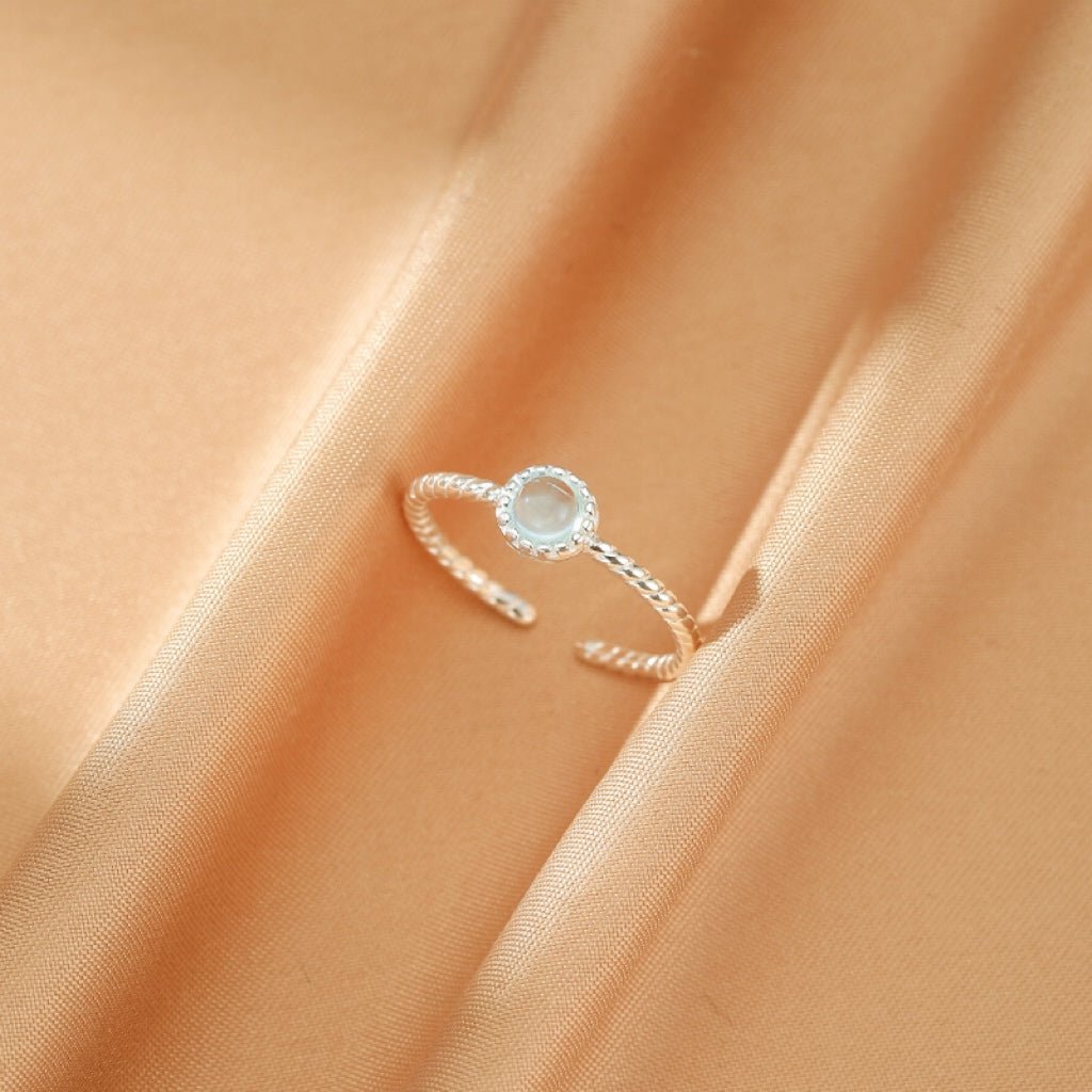Bague Aigue-Marine en Argent S925 Ajustable pour Méditation - Biloria