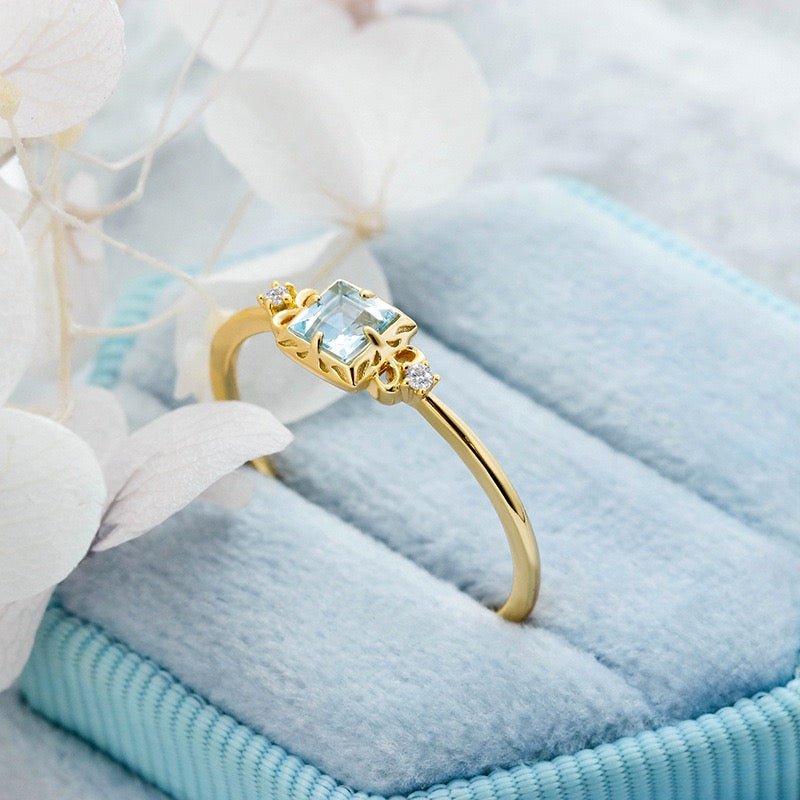 Bague Aigue Marine et Zircon - Argent Plaqué Or - Biloria