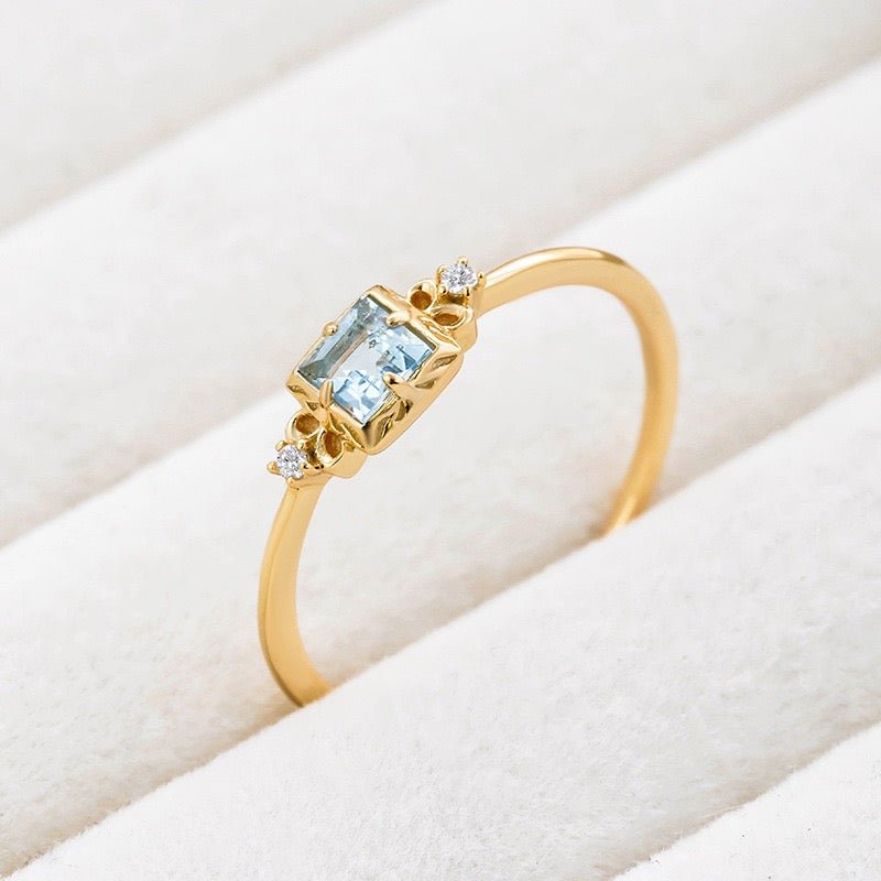 Bague Aigue Marine et Zircon - Argent Plaqué Or - Biloria