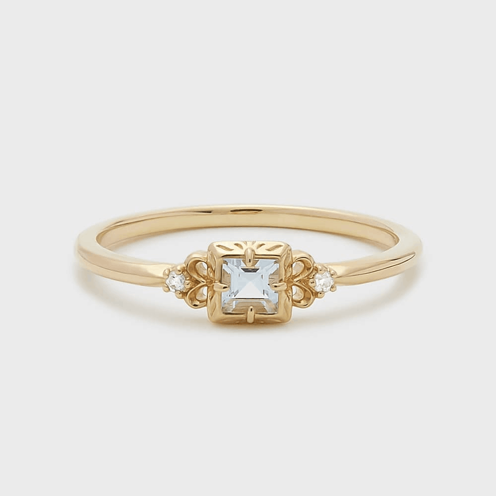 Bague Aigue Marine et Zircon - Argent Plaqué Or - Biloria