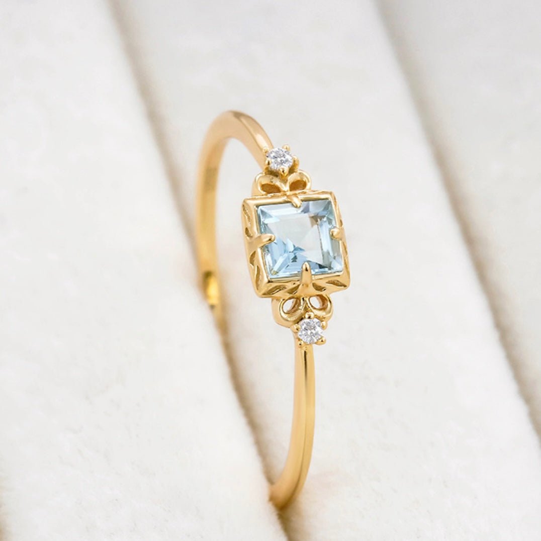 Bague Aigue Marine et Zircon - Argent Plaqué Or - Biloria