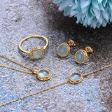 Bague Aigue Marine Labradorite Rêve Bleu Argent Plaqué Or - Biloria