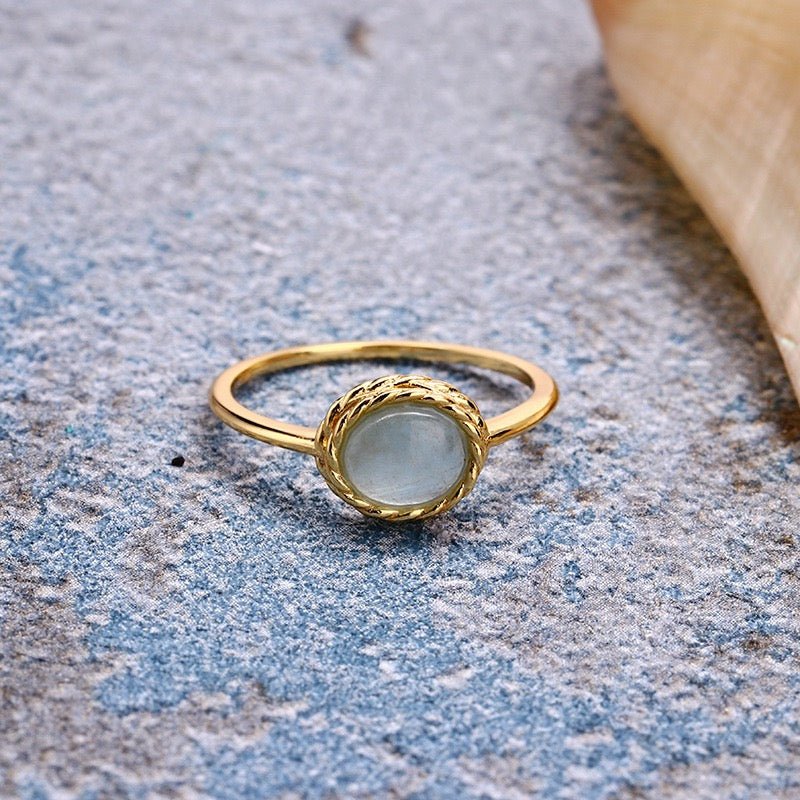 Bague Aigue Marine Labradorite Rêve Bleu Argent Plaqué Or - Biloria
