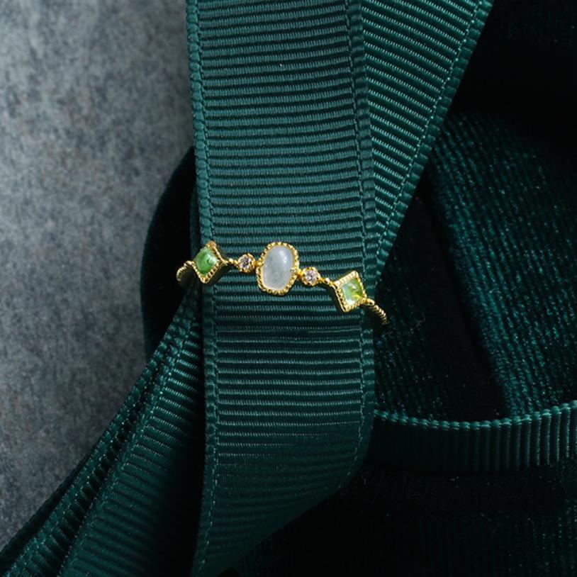 Bague Aigue Marine Péridot Argent Plaqué Or 14k - Biloria