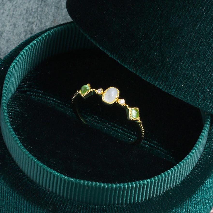 Bague Aigue Marine Péridot Argent Plaqué Or 14k - Biloria