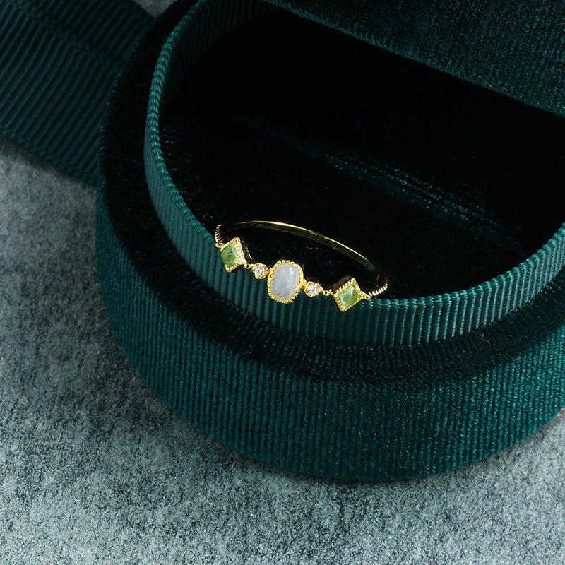 Bague Aigue Marine Péridot Argent Plaqué Or 14k - Biloria