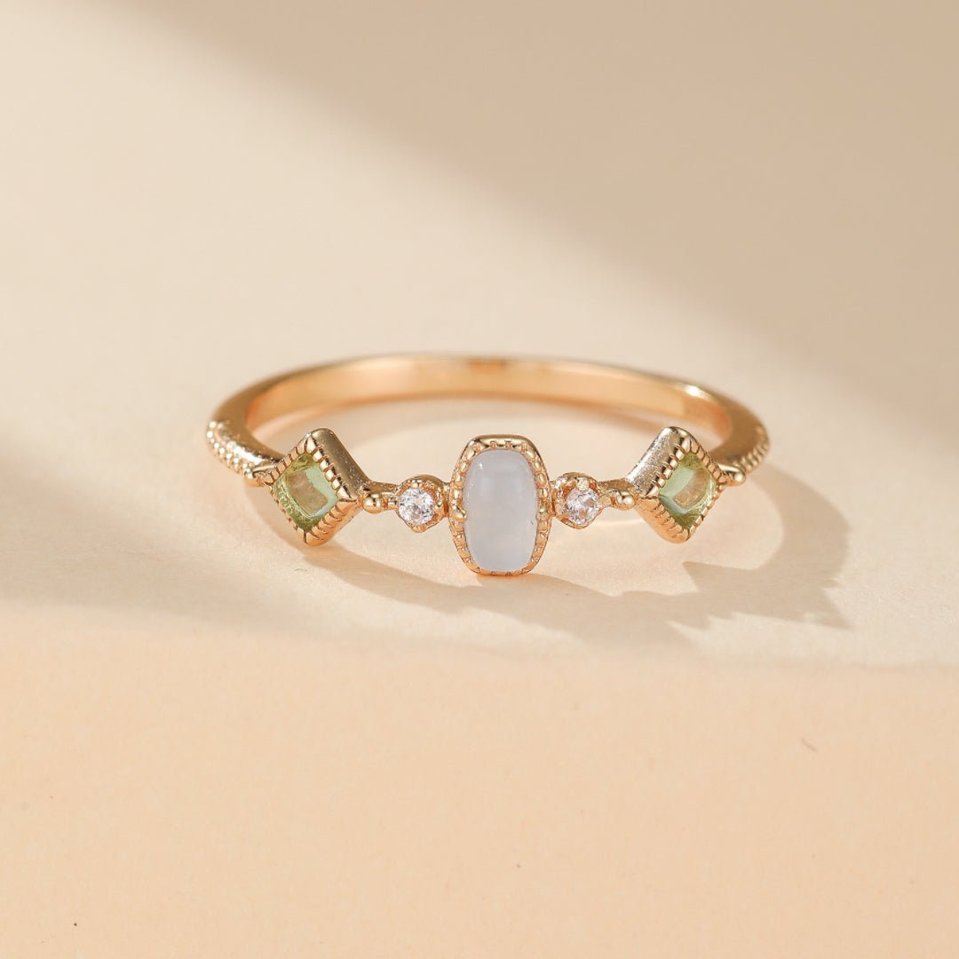 Bague Aigue Marine Péridot Argent Plaqué Or 14k - Biloria