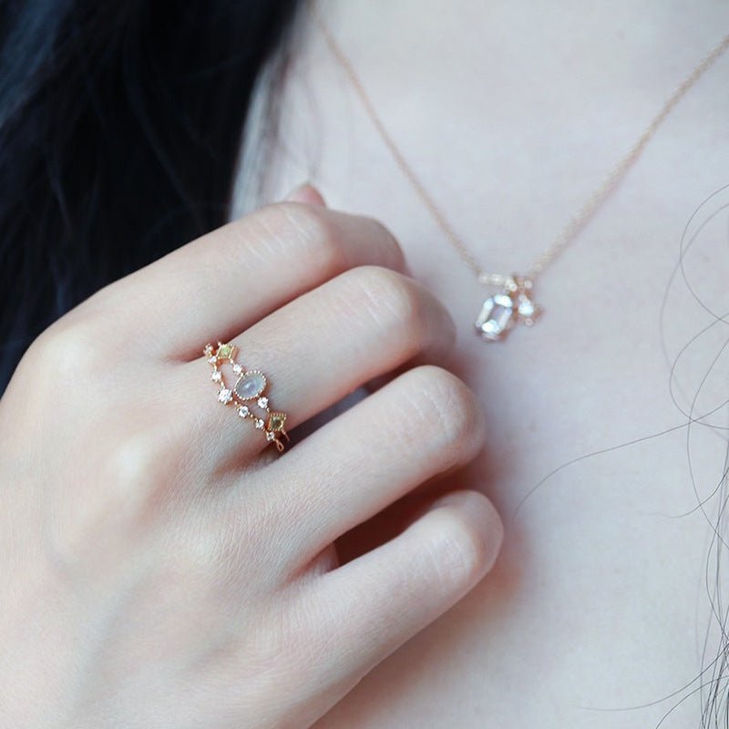 Bague Aigue Marine Péridot Argent Plaqué Or 14k - Biloria