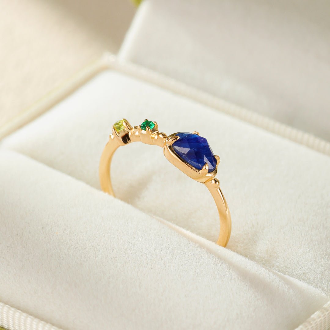 Bague Aigue Marine Péridot Argent Plaqué Or Lithothérapie - Biloria