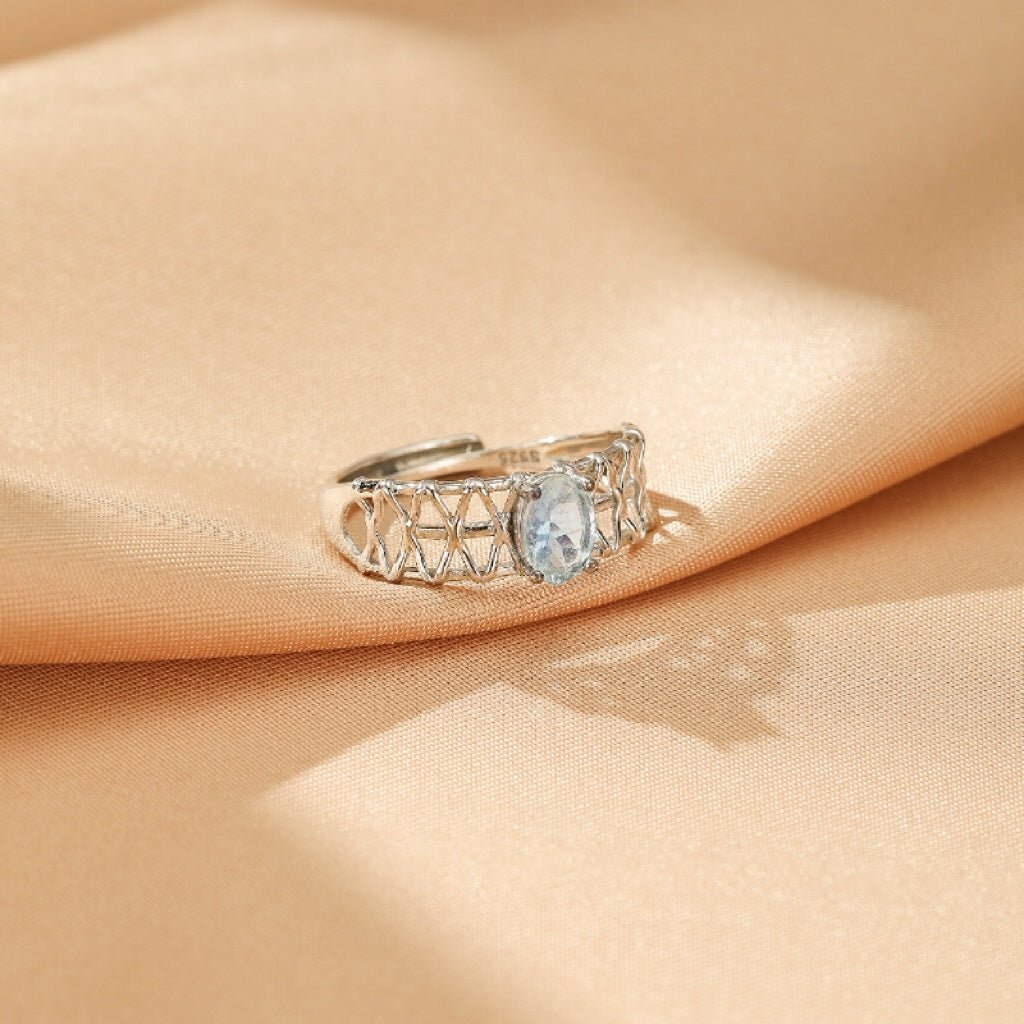 Bague Aigue Marine Perle Océan Argent 925 Ajustable - Biloria