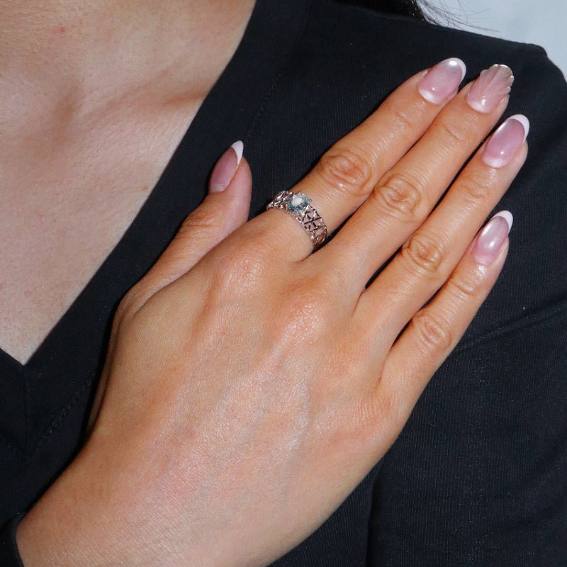 Bague Aigue Marine Perle Océan Argent 925 Ajustable - Biloria