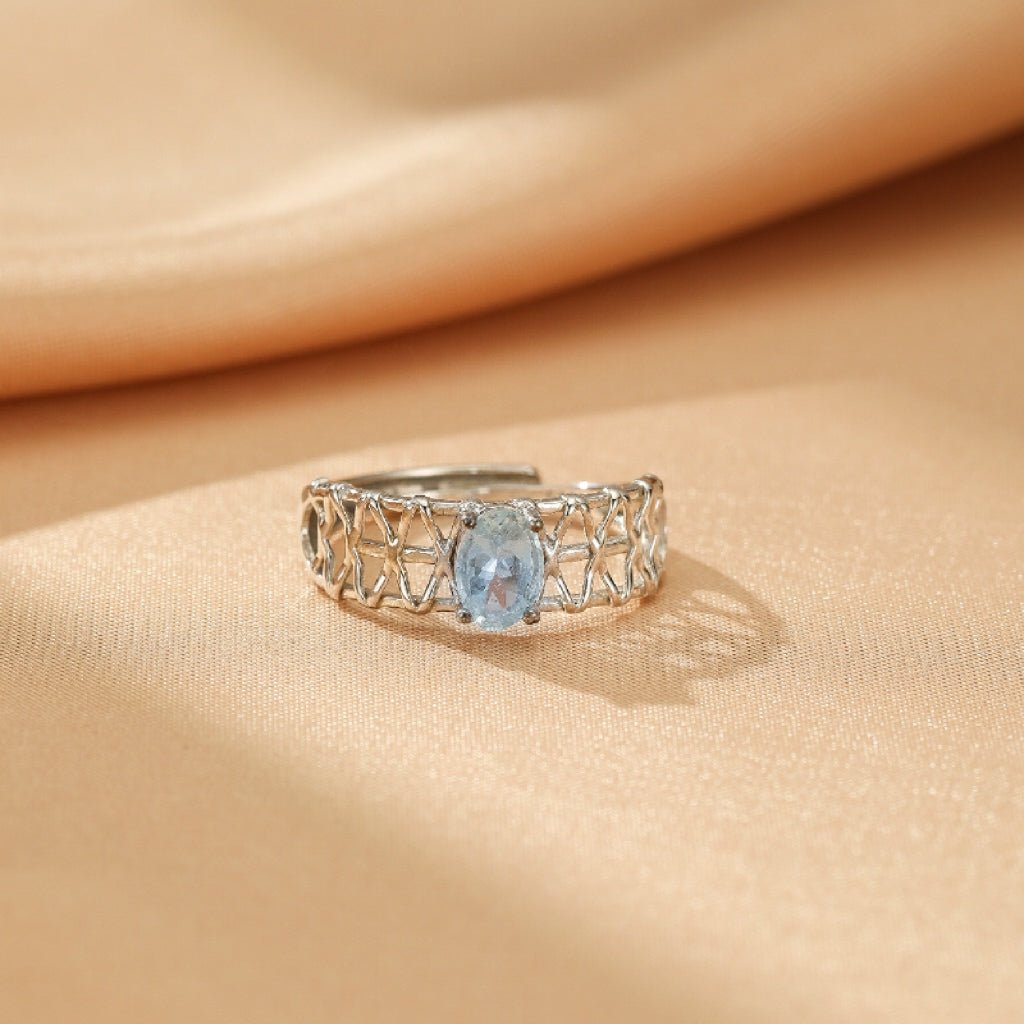 Bague Aigue Marine Perle Océan Argent 925 Ajustable - Biloria