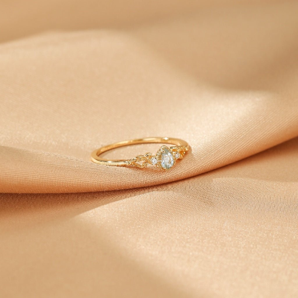 Bague Aigue-marine Sérénité Océanique – Argent Plaqué Or 14K - Biloria