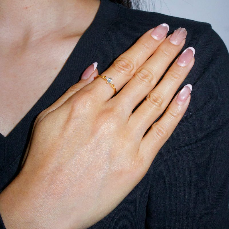 Bague Aigue-marine Sérénité Océanique – Argent Plaqué Or 14K - Biloria
