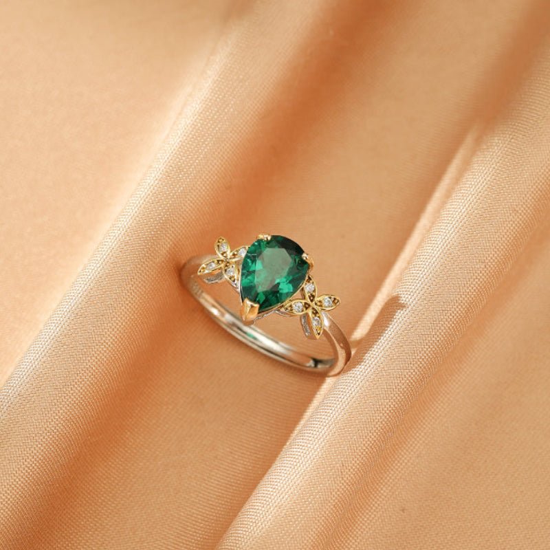 Bague Ailes Précieuses avec Émeraude en Argent 925 - Biloria
