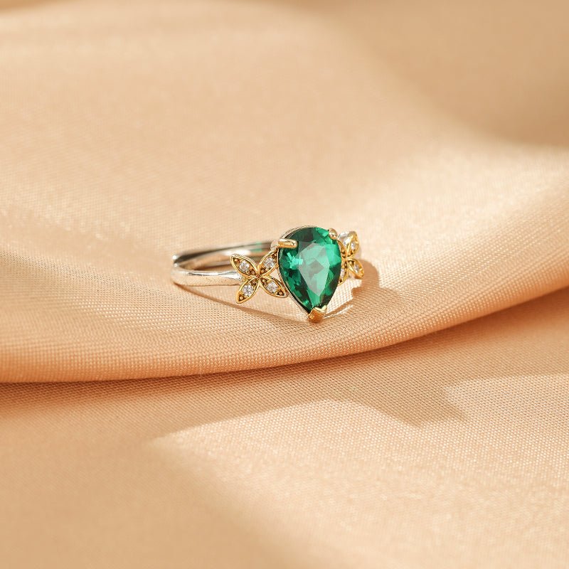 Bague Ailes Précieuses avec Émeraude en Argent 925 - Biloria