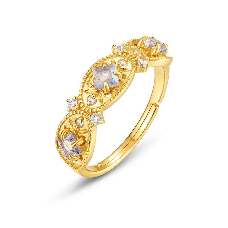 Bague Ajustable Labradorite Argent Plaqué Or - Biloria